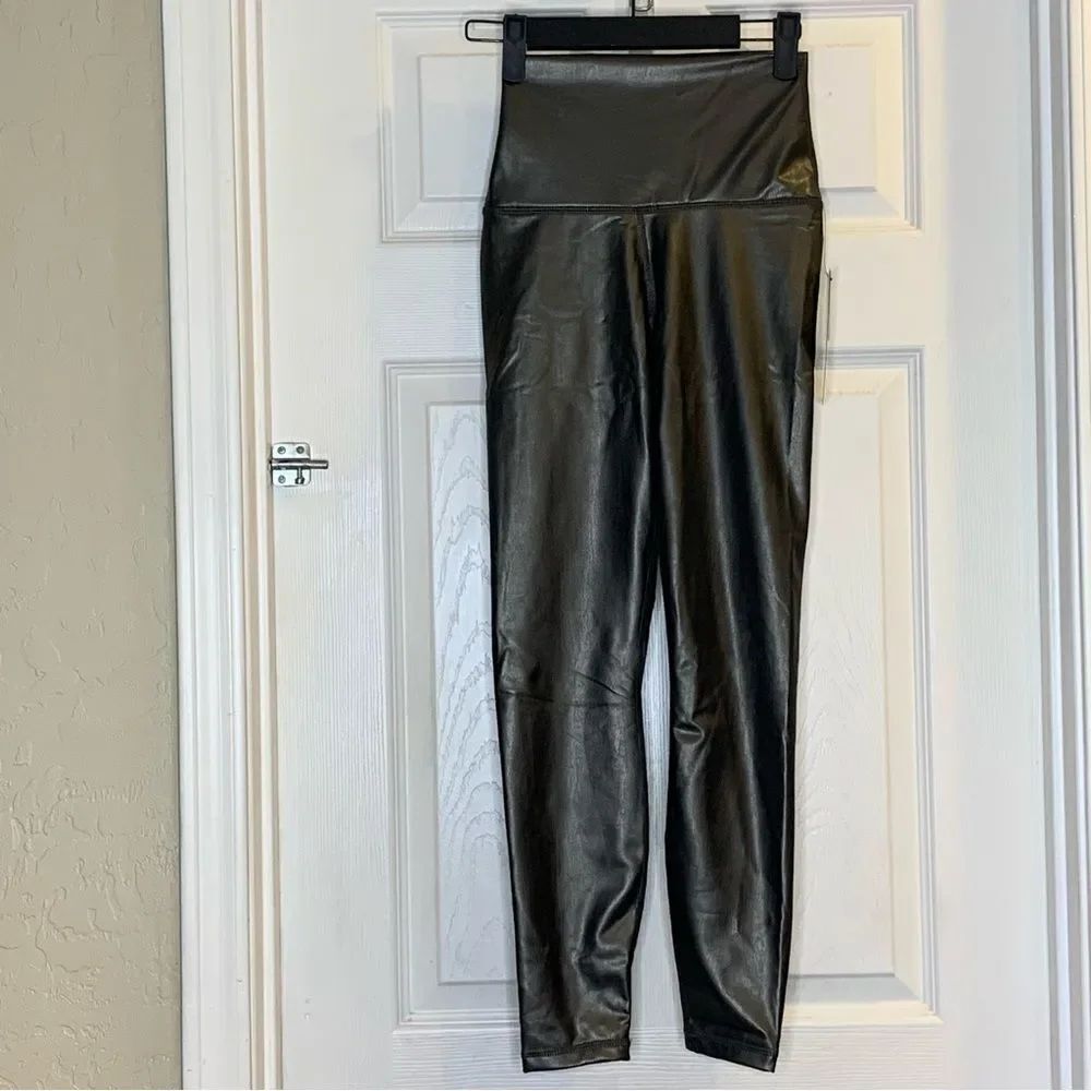 90 Degree by Reflex Gunmetal Gray Learherette High Rise Cropped Leggings XS